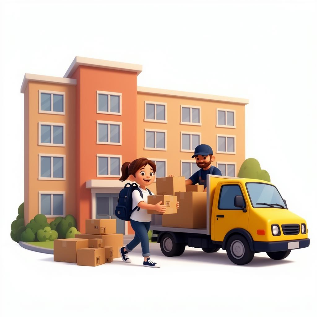 Cartoon illustration: Student Moving